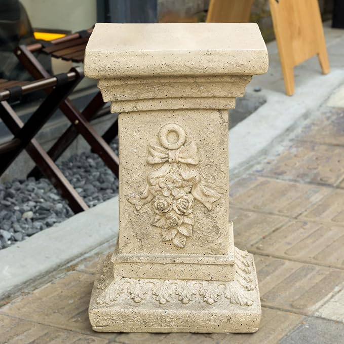 Christopher Knight Home Jorine 19" H Plant Stand, Lightweight Concrete Plant Stand, Pedestal Column Side Table, Indoor Outdoor Plants Standing for Entryway Garden Yard Home, No Assemly Needed, Sand