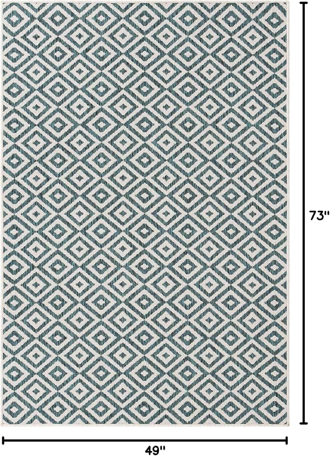Unique Loom Jill Zarin Outdoor Collection Area Rug - Costa Rica (4' 1'' x 6' 1'' Rectangle, Teal/ Ivory)