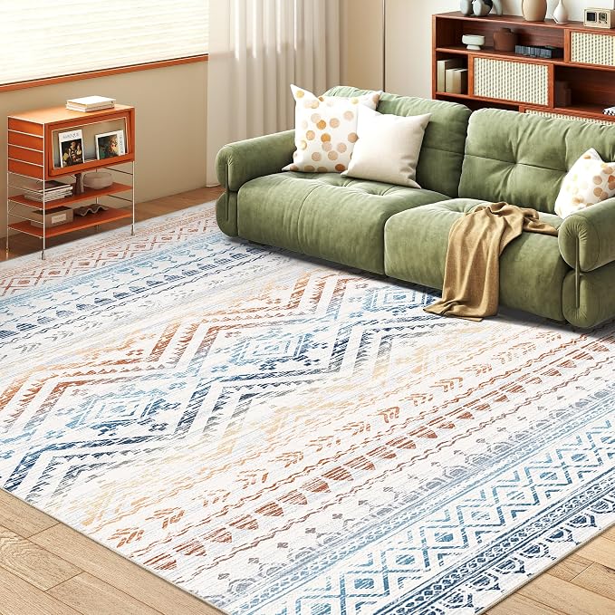 Miukiki 6x9 Area Rug Washable Non Slip Rug for Living Room Multi | Soft Low Pile Washable Area Rug Bedroom Dining Room, Stain Resistant Carpet with Easy Care Design 6'x9'