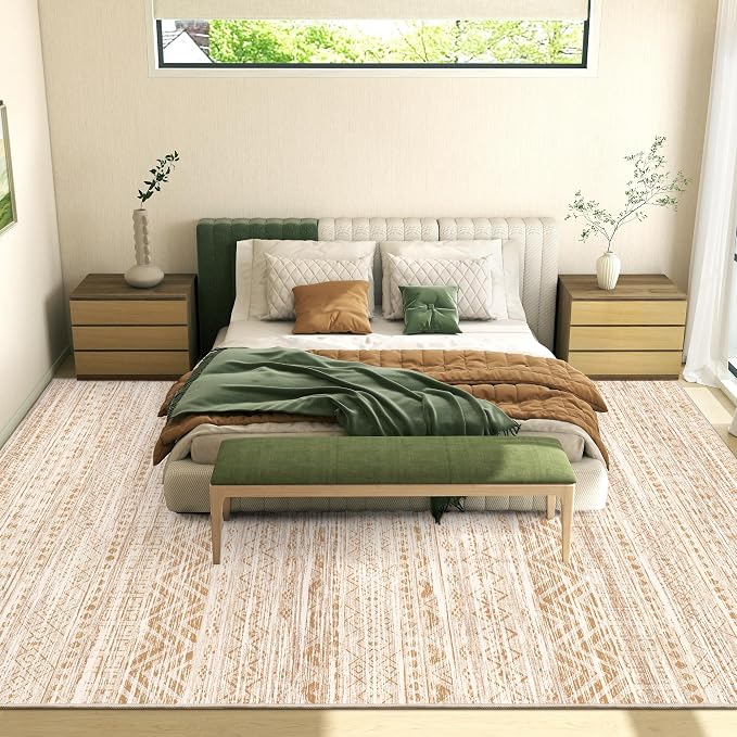 Miukiki 10x14 Area Rugs for Living Room Non Slip Washable Rug Beige | Soft Low Pile Indoor Extra Large Floor Carpet Stain Resistant Machine Washable Rug for Bedroom Dining Room 10'x14'