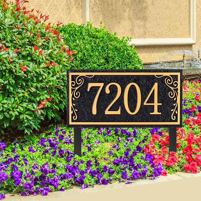 Lawn Address Sign Plaque - Personalized House Number Plaque Sign,Address Numbers for House Large Option Stakes Included (Coffee/Copper)