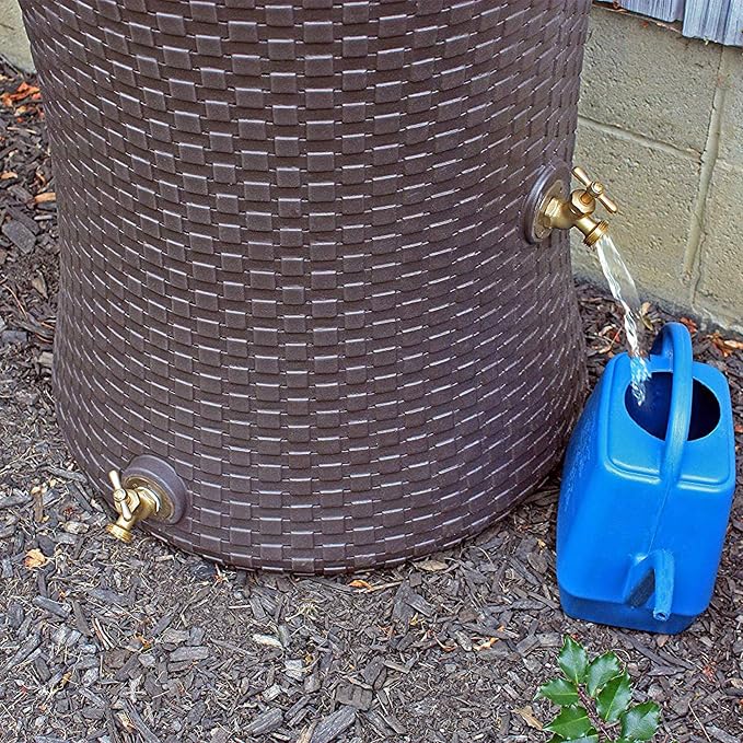 Good Ideas Impressions 50 Gallon Nantucket Outdoor Home Rain Barrel Water Storage Collector with Garden Planter and Brass Spigot, Dark Brown