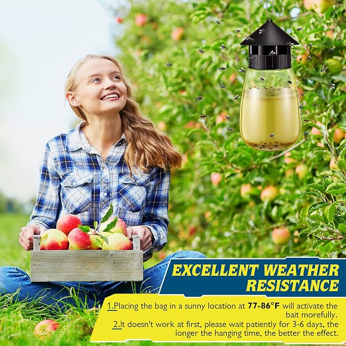 Qualirey Reusable Outdoor Hanging Fly Trap Bottles with Bait Refill, Non Toxic Flies Trap Jar, Fly Catcher Killer Flying Control for Outside Farms, Stables, Barns, Garden, Patio (3 Pack,Design)
