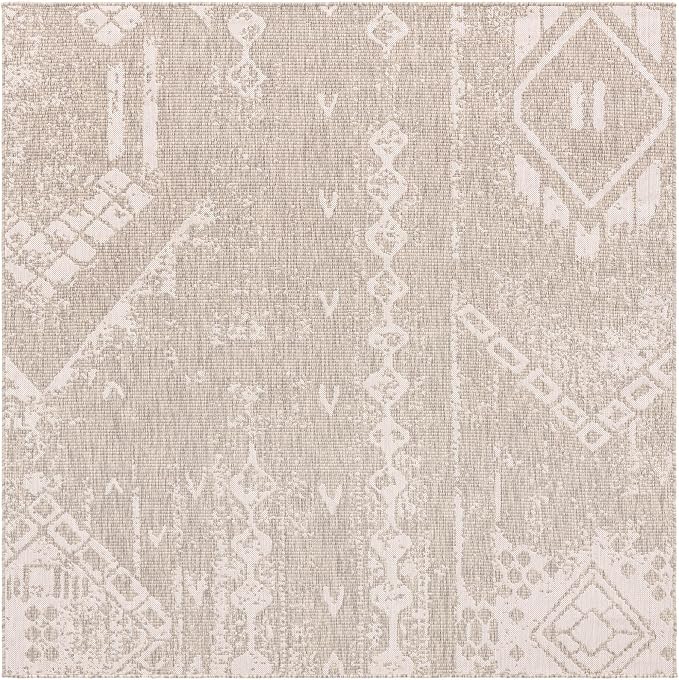 Unique Loom Outdoor Bohemian Collection Area Rug - Anthro (7' 1" Square, Gray/ Ivory)