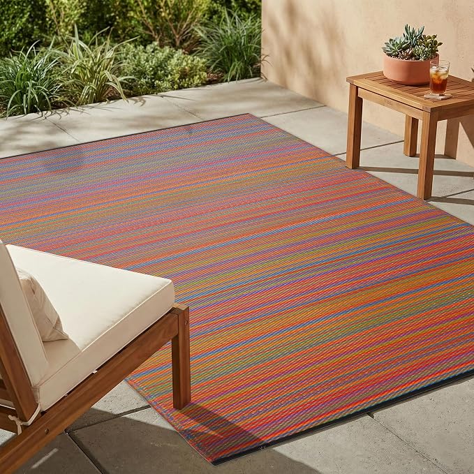 Fab Habitat Outdoor Rug - Waterproof, Fade Resistant, Crease-Free - Premium Recycled Plastic - Striped - Patio, Deck, Porch, Balcony, Laundry Room - Cancun - Multicolor - 4 x 6 ft