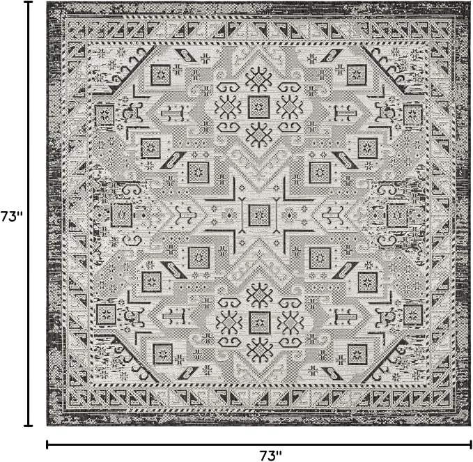Unique Loom Outdoor Aztec Collection Area Rug - Coba (6' 1" Square Charcoal Gray/Ivory)