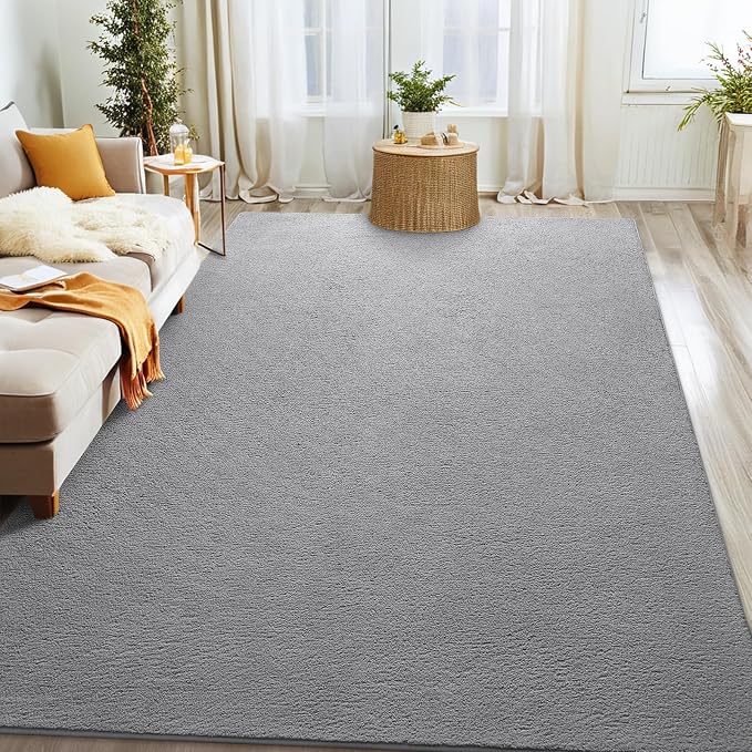 7x10 Grey Area Rug Modern Aesthetic Minimalist | Washable Memory Foam, Low Pile Non Slip Indoor Carpet for Living Room Bedroom Office Classroom College Dorm Room Home Decor