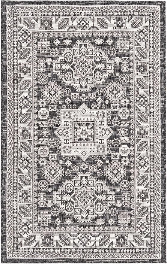 Unique Loom Outdoor Aztec Collection Area Rug - Chalca (3' 3" x 5' 3" Rectangle, Charcoal Gray/ Ivory)