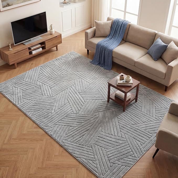 Carvapet 5x7 Area Rug Grey Modern Swirl Pattern Washable Carpet | Soft plush washable carpet with 3D high low pile texture and skid resistant backing for living rooms and bedrooms