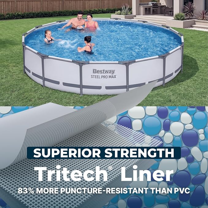 Bestway Steel Pro MAX 14' x 33" Round Above Ground Pool Set with Pump | Metal Frame Pool, Corrosion-Resistant Steel, Puncture-Resistant Liner, Filter Pump, No-Tool Setup, Quick-Click Connectors