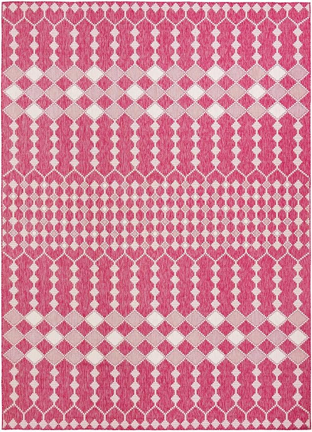 Unique Loom Outdoor Trellis Collection Area Rug - Traliccio (10' x 14' 1" Rectangle, Magenta/ Ivory)