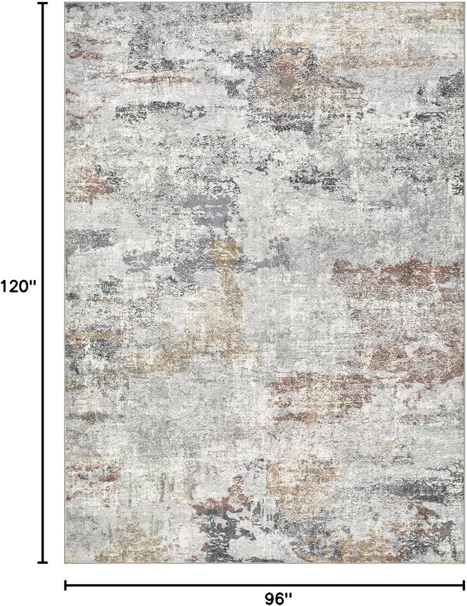 DMOYEST 8x10 Area Rug for Living Room Washable Abstract Indoor Carpet | Neutral Modern Low Pile Rugs Kid & Pet Friendly Large Soft Thin Carpet for Bedroom Dining Room - Grey/Orange/Yellow