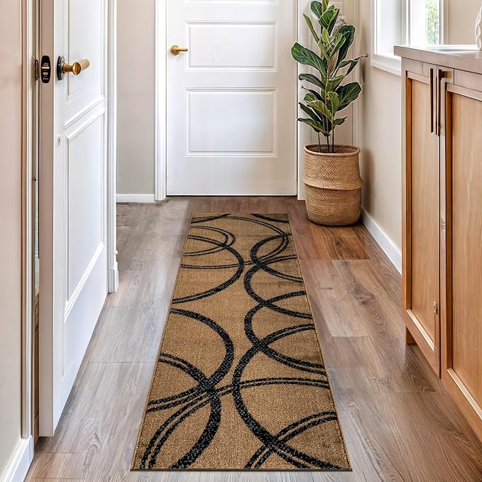 Rugshop Wavy Circles Modern Non-Shedding Runner Rug Jute 2' x 7'2" | Rectangular, Size 2' x 7'2", Living Room, Bedroom, Dining Room, Home Office, Kitchen, Entryway, Hallway, Nursery, Kids Room