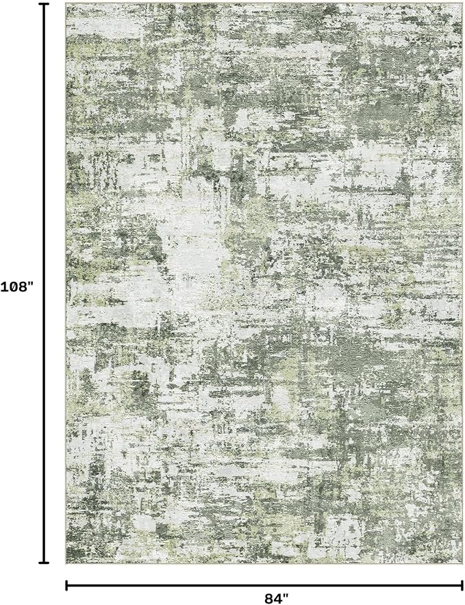 Tortania Area Rug Living Room Rugs - 7x9 Modern Abstract Neutral Large Soft Thin Rugs - Non Slip Indoor Carpet for Bedroom Dining Room Office Nursery Home Floor Decoration - Green