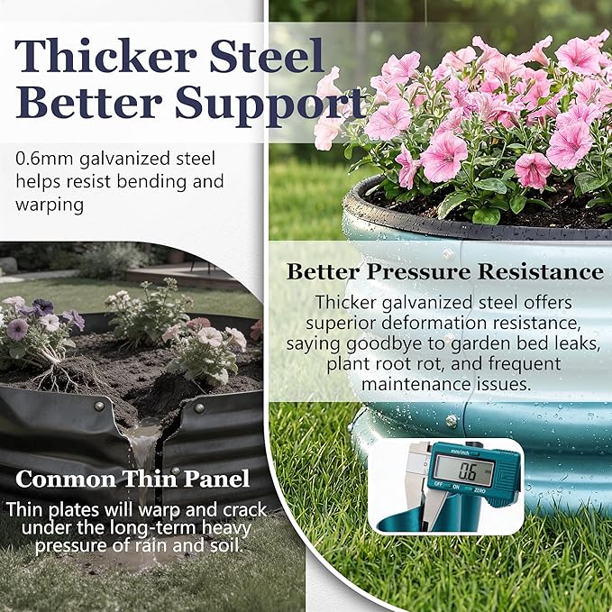 2 x 2 x 1 ft Round Raised Garden Bed, Blue 1 Pack 0.6 mm Thick Galvanized Steel Planter Box with Double Layer Paint and Safety Edge Trim for Vegetables Flowers Herbs Outdoor Garden