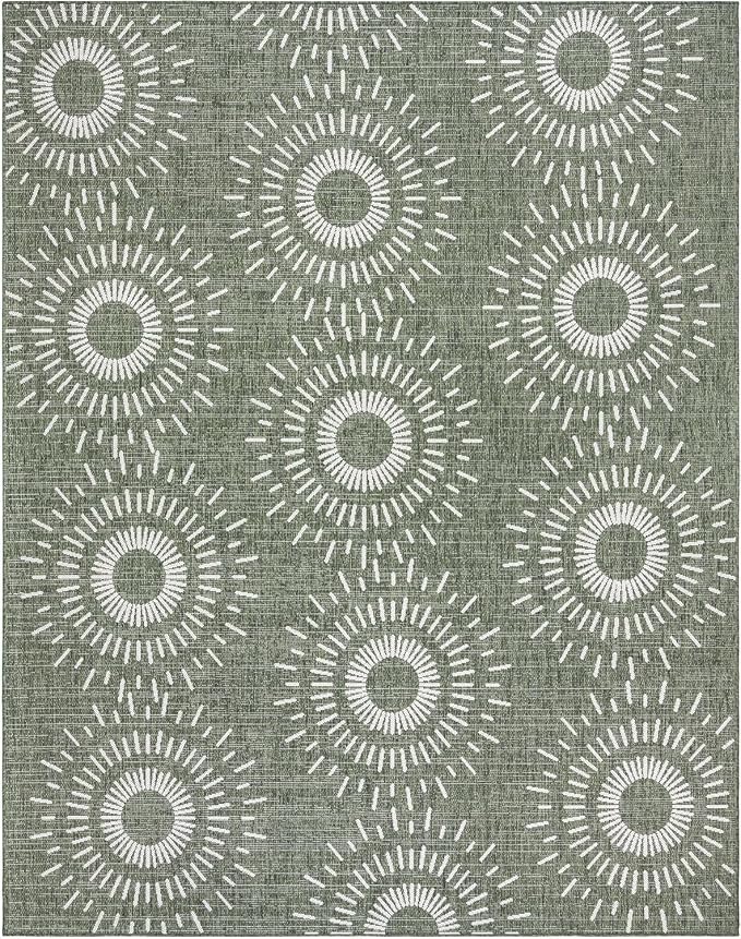 Gertmenian Indoor/Outdoor Flatweave Area Rug - 6x9 Medium, Stain & UV Resistant, Ideal for High Traffic Areas in Deck, Patio, Mudroom - Geometric, Green, 32457