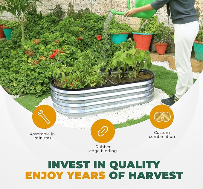 Utopia Home Galvanized Raised Garden Bed Kit 4x2x1ft, Planter Box Raised Garden Beds Outdoor, Easy Assembly Metal Raised Bed for Gardening Vegetables, Fruits, Flowers - Pack of 01 - Silver