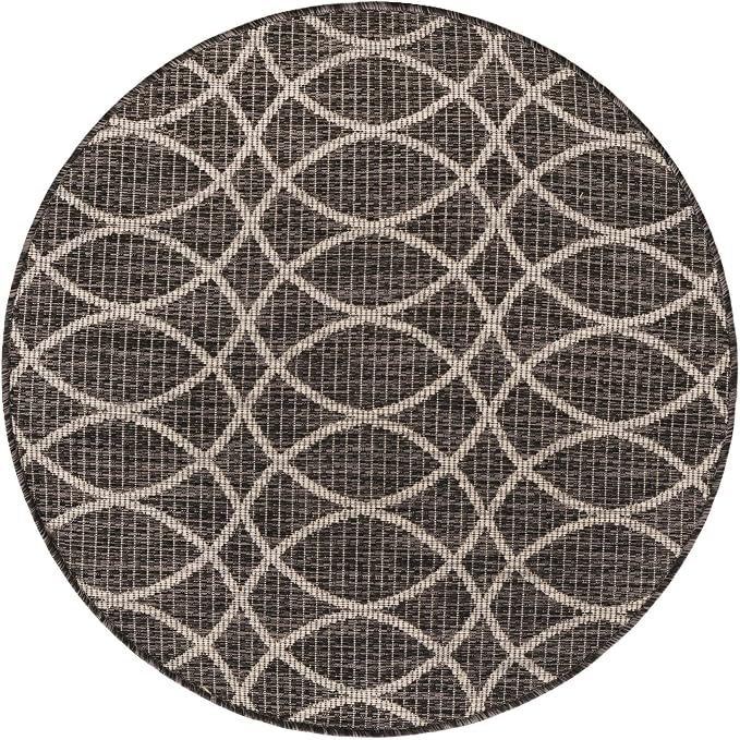 Unique Loom Outdoor Trellis Collection Area Rug - Gitter (3' 1" Round, Charcoal/ Ivory)