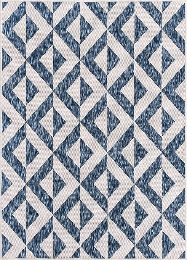 Unique Loom Outdoor Collection Area Rug - Napa (5' 3' x 8' Rectangle, Blue/ Ivory)