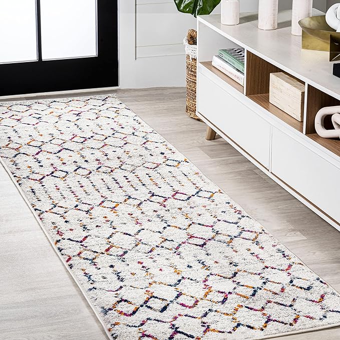 JONATHAN Y Boho Vintage Diamond Cream/Multi Runner Rug 2X8 ft, Moroccan Hype for Living Room, Bedroom, Kitchen, Office, Easy-Cleaning, High Traffic, Pet-Friendly, Non-Shedding (MOH101H-28)