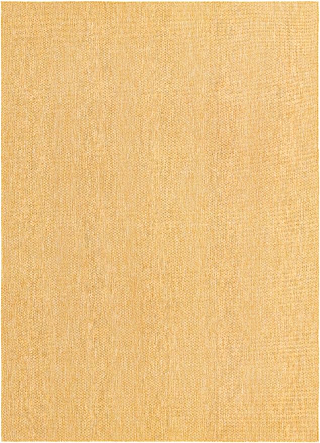 Unique Loom Collection Casual Transitional Solid Heathered Indoor/Outdoor Flatweave Area Rug (7' 10" x 11' Rectangle, Corn Harvest Yellow)
