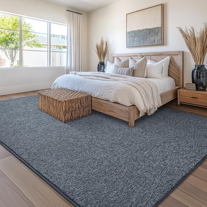 Chicrug Modern 7x10 Memory Foam Area Rugs for Bedroom Living Room | Low-pile Carpet Rug for Kids Playroom, Floor Rug for Bedside Dorm Dining Room Home, Blue and White