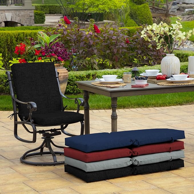 Arden 4-Pack Outdoor Patio Dining Chair Cushion, 20 x 44, Rain-Proof Seat Pad, Fade-Resistant Outdoor Cushion Black Leala