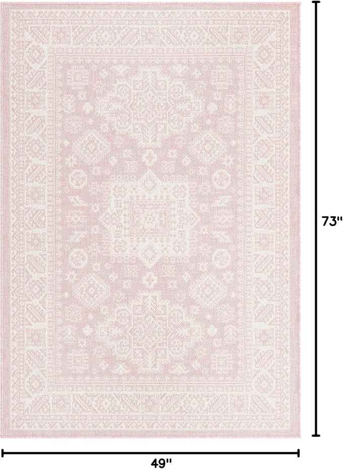 Unique Loom Outdoor Aztec Collection Area Rug - Chalca (4' 1" x 6' 1" Rectangle, Pink/ Ivory)