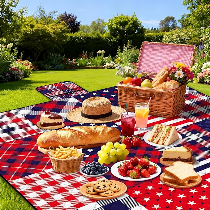 Poedist Extra Large Patriotic Picnic Blanket Waterproof,80"x 80"Foldable Machine Washable Beach Blanket,Outdoor Blanket for 6-8 Adults,Suitable for Indoor Crawling,Park,Camping,Hiking,Family Travel