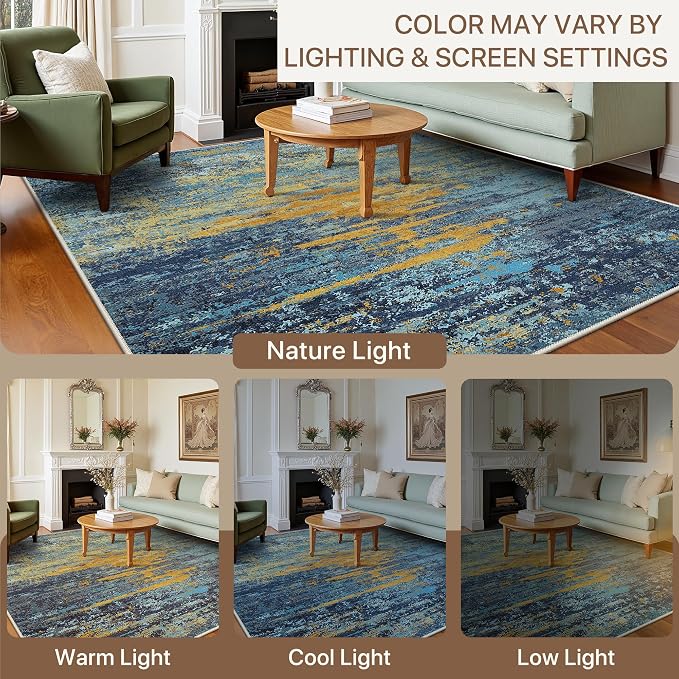 BEIMO 2x10 Non Slip Runner Rugs for Hallway, Wave Abstract Blue Orange | Soft Machine Washable Modern Runners,Streaks Pattern Indoor Marble Carpet for Kitchen Laundry Room Bedroom Bathroom