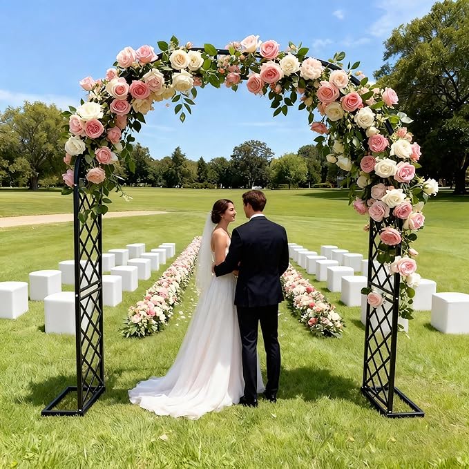 Black Heavy Duty Metal Garden Arch Trellis 90.5" W x 94.5" H for Climbing Plants, Decorative Archway Wedding Arch Frame for Patio, Backyard, Patio, Lawn, Pathway
