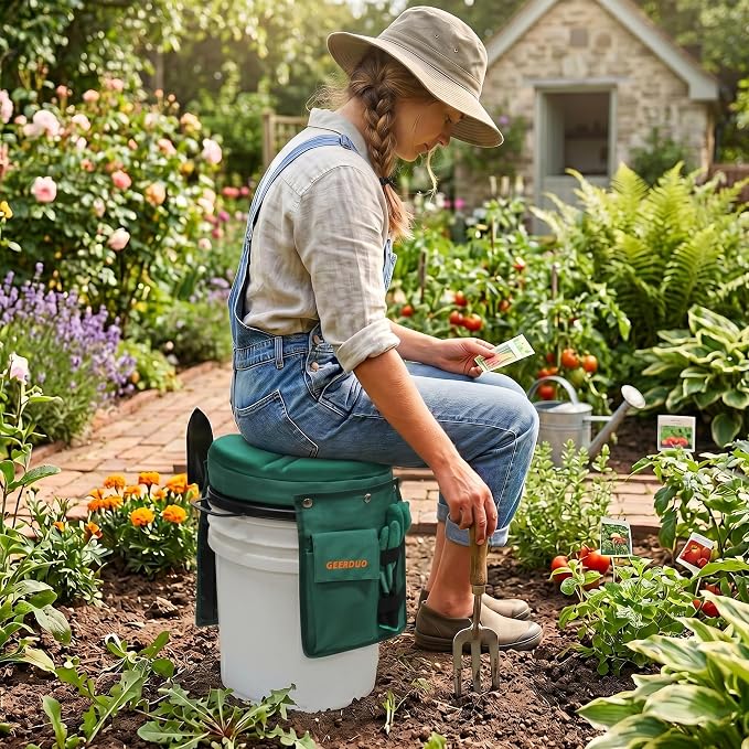 5 Gallon Swivel Bucket Seat Lid with Tool Organizer Bag, 360° Silent Rotating Padded Cushion (3" Thick), Waterproof Bucket Cover Stool for Gardening, Fishing, Hunting, Car Wash