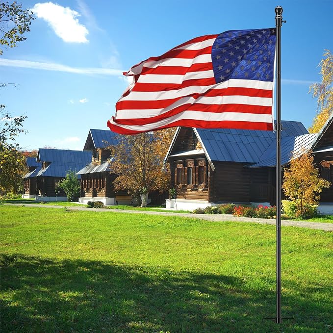 Heavy Duty Ground Flag Pole Kit - 8.5FT Tangle Free Inground Flagpole with Windproof Prong,Portable Flag Pole for Outside House,Yard,Garden,Outdoor - Black