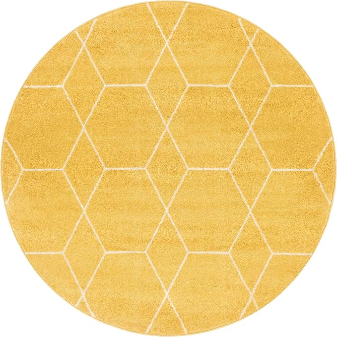 Unique Loom Trellis Frieze Collection Area Rug - Geometric (6' Round, Yellow/ Ivory)