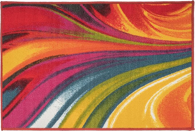 Rugshop Waves Non-Slip Contemporary Modern Area Rug Multi 20" x 30" | Rectangular, Living Room, Bedroom, Dining Room, Home Office, Kitchen, Entryway, Hallway, Nursery, Kids Room, Guest Room