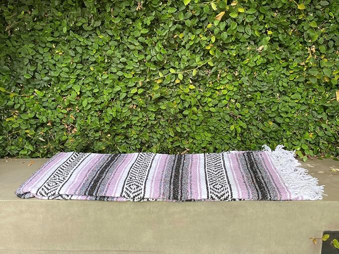 Del Mex Classic Mexican Blanket, Large Authentic Woven Falsa Throw (70"x50"), Artisan Southwest Décor for Beach, Yoga, Outdoors (Lavender)