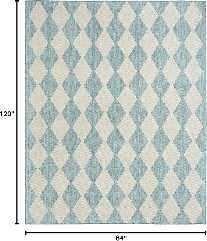 Nourison Home Positano Aqua 7' x 10' Area Rug - Easy Clean, Non Shedding, Bed Room, Living Room, Dining Room, Kitchen (7' x 10')