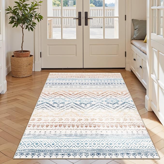 Miukiki 4x6 Washable Area Rug Non Slip Rug for Living Room Multi | Moroccan Soft Low Pile Indoor Area Rug for Living Room Bedroom Dining Room Stain Resistant Carpet with Easy Care 4'x6'