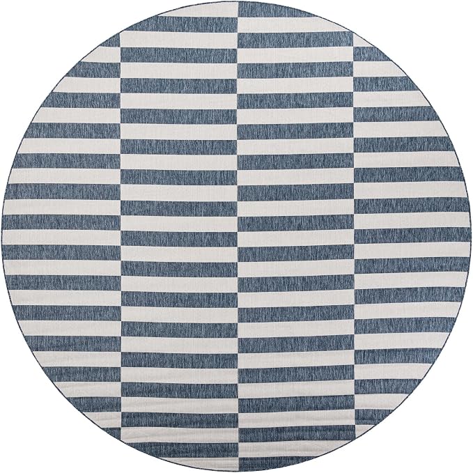 Unique Loom Outdoor Striped Collection Area Rug - Striped (12' Round Blue/Ivory)