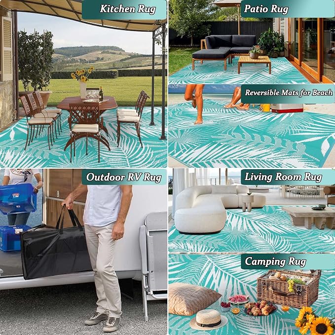 Outdoor Rugs 9x12 for Patios Clearance Large Outdoor Rug, Outdoor Plastic Straw Rug RV Camping Rug Large Outdoor Mat for RV, Patio, Backyard, Deck, Picnic, Beach, Trailer, Camping