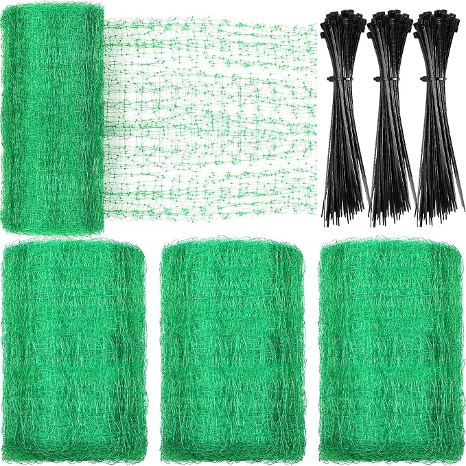 Woanger 3 Pack Deer Fence Netting Bird Netting Garden Net with 150 Pcs Cable Ties for Bird Protect Plants, Vegetables Against Birds Fruit Trees Deer Squirrel Rabbit and Other Animals (Green,7x100 ft)