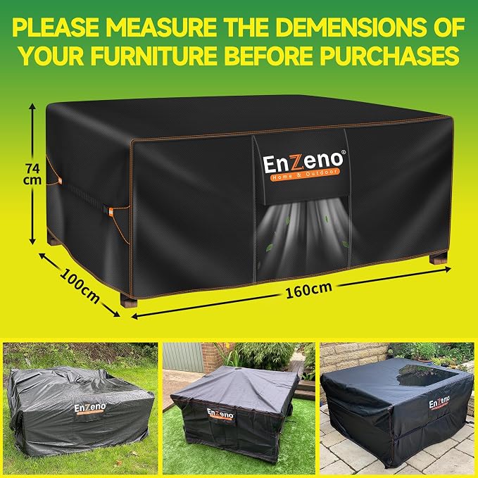 Enzeno Garden Furniture Cover Waterproof,63"L x 37"W x 29"H Garden Table Cover Rectangular,420D Heavy Duty Oxford Polyester Outdoor Patio Set Covers Windproof,Anti-UV for Chair and Table
