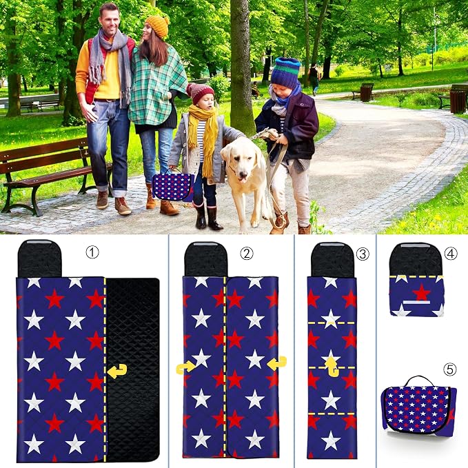 Poedist Extra Large Picnic Blanket Waterproof,80"x 80"Foldable Machine Washable Beach Blanket,Outdoor Blanket for 6-8 Adults,Suitable for Indoor Crawling,Park Beach,Camping,Hiking,Family Travel(Star)