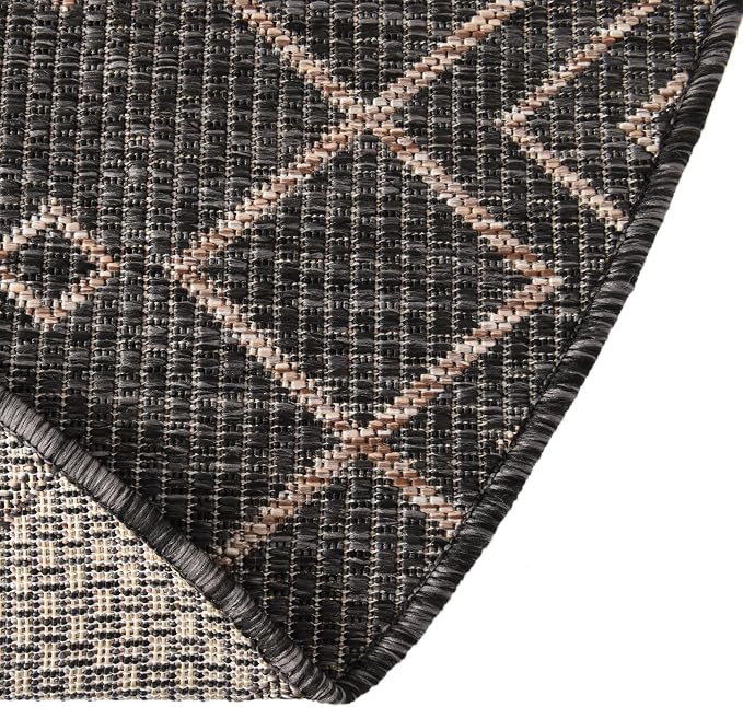 Unique Loom Outdoor Trellis Collection Area Rug - Tribal Trellis (5' 3" x 8' Oval, Charcoal Gray/ Natural)