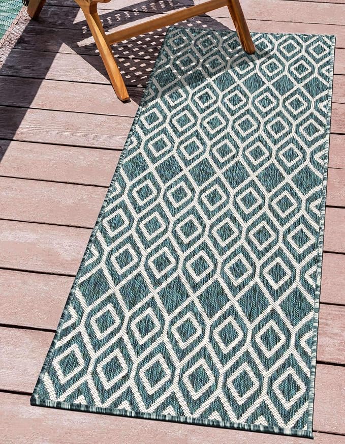 Jill Zarin Outdoor Collection Area Rug - Turks and Caicos (2' x 6' Runner Teal/Ivory)