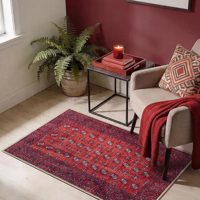 Keen Home Design Vintage Washable Entryway Rug, Non-Slip Low Pile, 2x3 | Machine Washable Cotton Chenille, 0.25In Low Pile, Rubber Non-Slip Back; Kitchen, Entryway, Bathroom, Bedside