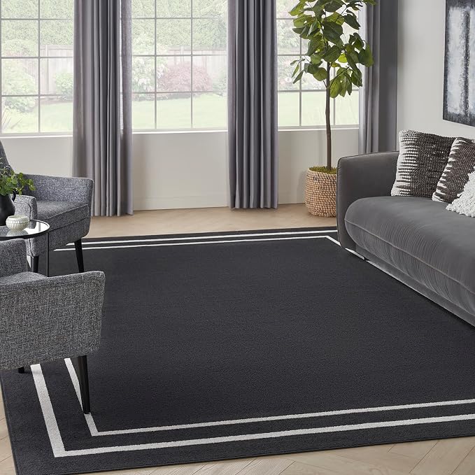 Nourison Home Nourison Essentials Black Ivory 10' x 14' Area Rug - Easy Clean, Non Shedding, Bed Room, Living Room, Dining Room, Kitchen (10' x 14')