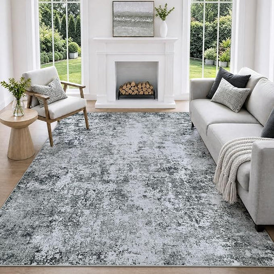 5x7 Washable Area Rug Modern Abstract for Living Room Bedroom Gray White | Soft Indoor Carpet,Anti-skid Backing,Water Repellent,Non-shedding, Suitable for bedroom dining farmhouse nursery home office
