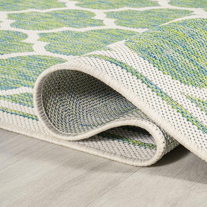 JONATHAN Y Moroccan Trellis Indoor Outdoor Area Rug 8X10 Cream/Green, Trebol Textured Weave for Backyard, Patio, Porch, Easy-Cleaning, High Traffic, Pet-Friendly, Non-Shedding (SMB109I-8)