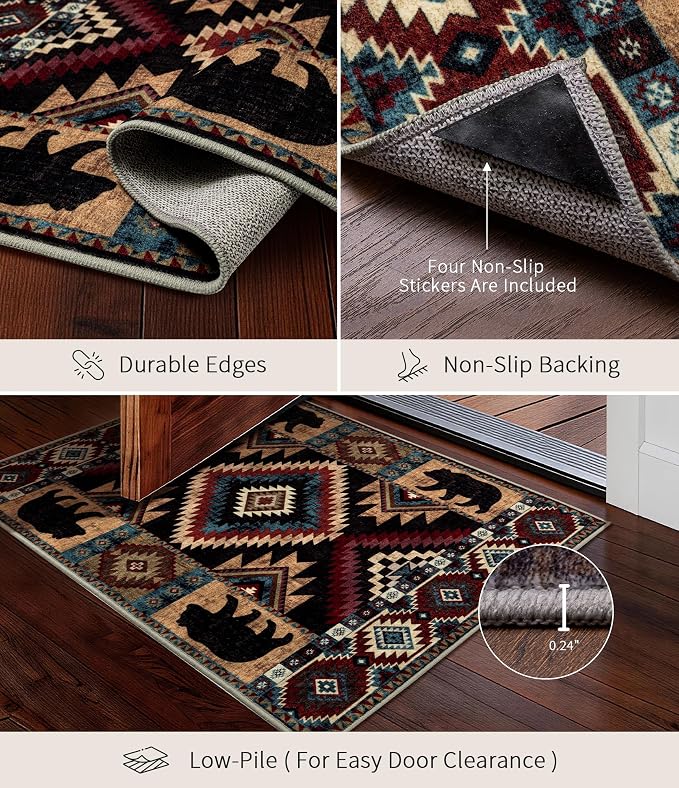 YIHOUSE Western Entryway Rug, 2x3 Rustic Washable Rug, Non-Slip Indoor Door Mat Ultra-Thin for Kitchen, Mudroom, Laundry Room, Bedroom Entry